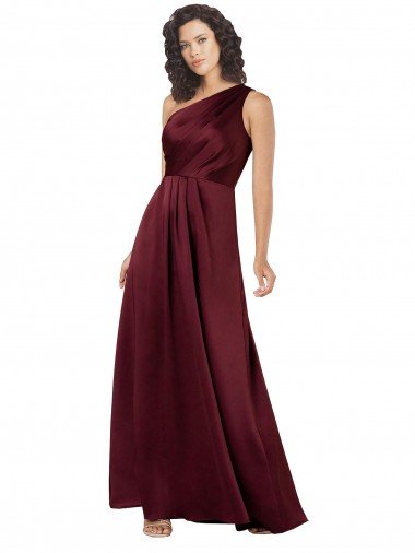 Affordable One Shoulder Formal Silky Satin Bridesmaid Dress / Prom Dress with Subtle Pleats UK