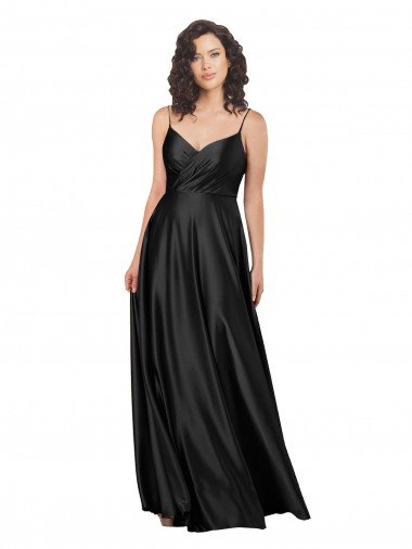 Affordable Full Length V-Neckline Formal Silky Satin Bridesmaid Dress / Prom Dress with Full Skirt UK