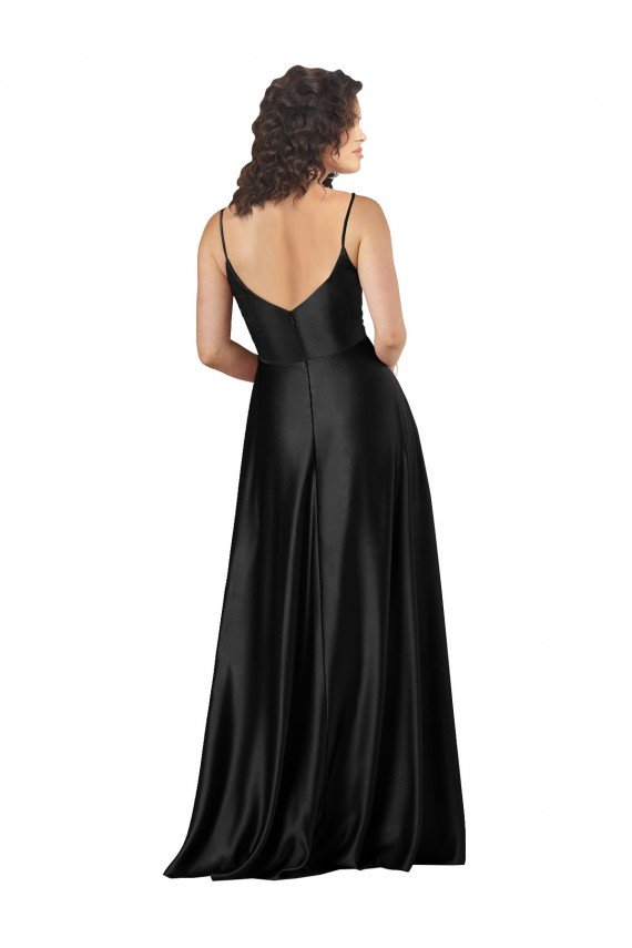 Affordable Full Length V-Neckline Formal Silky Satin Bridesmaid Dress / Prom Dress with Full Skirt UK