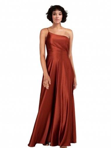 Affordable Sophisticated One Shoulder Formal Silky Satin Bridesmaid Dress / Prom Dress with Full Skirt UK