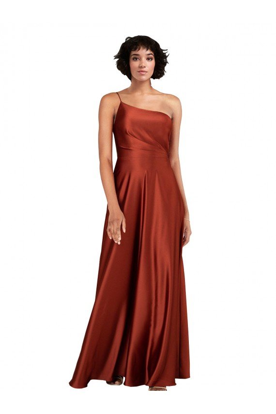 Affordable Sophisticated One Shoulder Formal Silky Satin Bridesmaid Dress / Prom Dress with Full Skirt UK