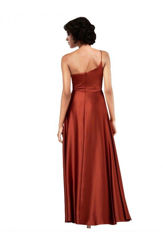 Affordable Sophisticated One Shoulder Formal Silky Satin Bridesmaid Dress / Prom Dress with Full Skirt UK