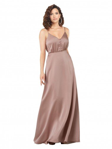 Affordable Subtle V-Neckline Formal Silky Satin Bridesmaid Dress with Front Button Detail UK