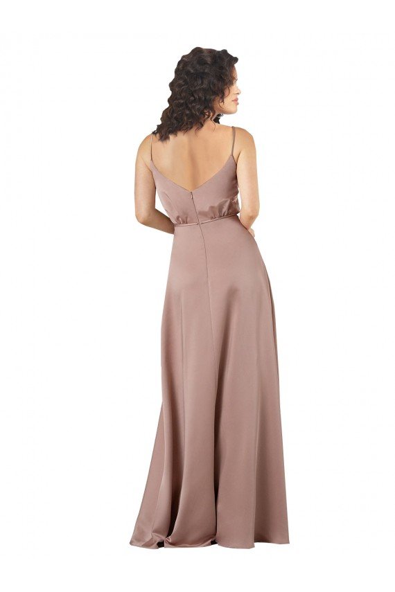 Affordable Subtle V-Neckline Formal Silky Satin Bridesmaid Dress with Front Button Detail UK