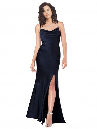 Affordable Draped Cowl Neck Formal Silky Satin Bridesmaid Dress / Prom Dress with Skirt Slit UK