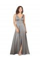 Affordable Plunging V-Neckline Long A-Line Formal Silky Satin Bridesmaid Dress / Prom Dress UK