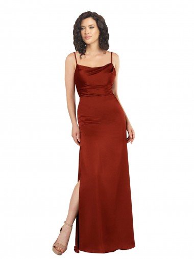 Affordable Floor-Length Formal Silky Satin Bridesmaid Dress / Prom Dress with Skirt Slit UK