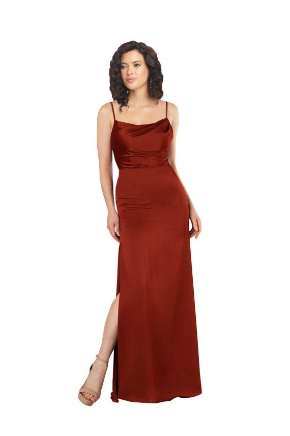 Affordable Floor-Length Formal Silky Satin Bridesmaid Dress / Prom Dress with Skirt Slit UK