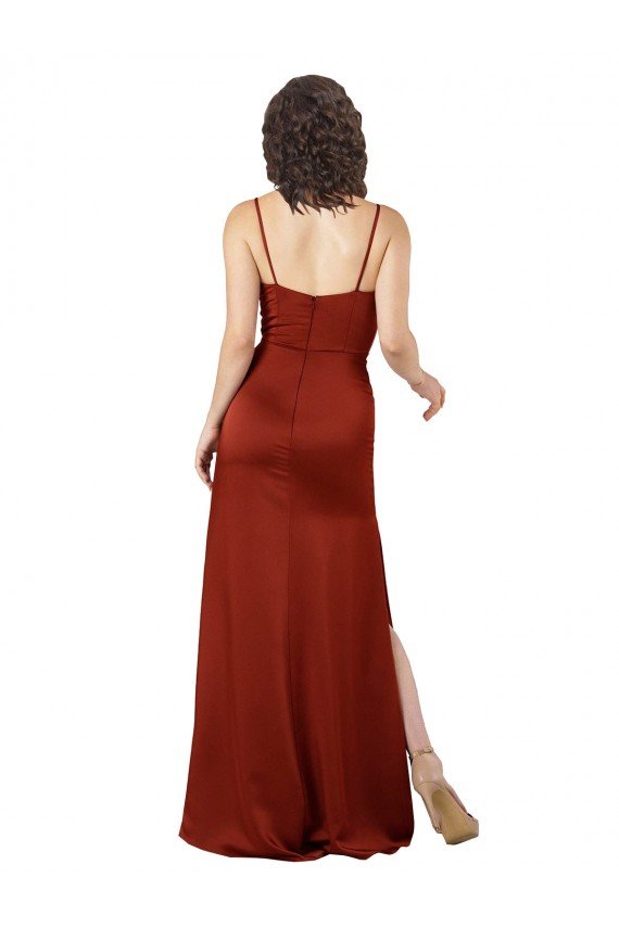 Affordable Floor-Length Formal Silky Satin Bridesmaid Dress / Prom Dress with Skirt Slit UK