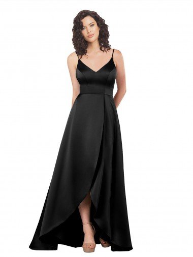 Affordable High Low V-Neckline Formal Silky Satin Tulip Bridesmaid Dress / Prom Dress with Wrap Skirt UK