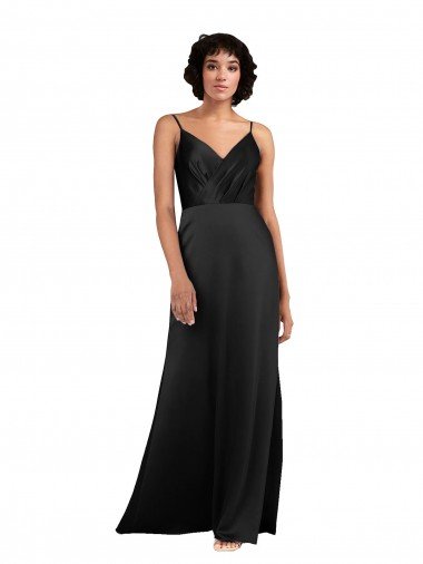 Affordable Full Length V-Neckline Formal Silky Satin Bridesmaid Dress / Prom Dress with Spaghetti Straps UK