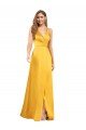 Affordable Halter A-Line Formal Silky Satin Bridesmaid Dress / Prom Dress with V-Neckline and Slit UK