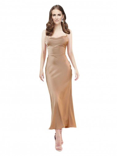 Affordable Cowl Neck Formal Silky Satin Midi Length Bridesmaid Dress / Cocktail Prom Dress Low Back UK