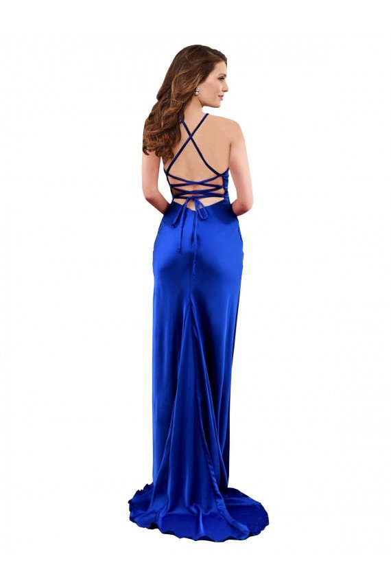 Affordable Open Back Cowl Neck Long Formal Silky Satin Bridesmaid Dress / Prom Dress UK