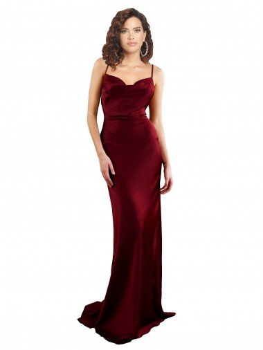 Affordable Cowl Neck Long Criss Cross Open Back Formal Silky Satin Bridesmaid Dress / Prom Dress UK