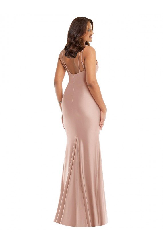 Affordable Deep V-Neck Formal Silky Satin Mermaid Bridesmaid Dress / Prom Dress with Side Slit UK