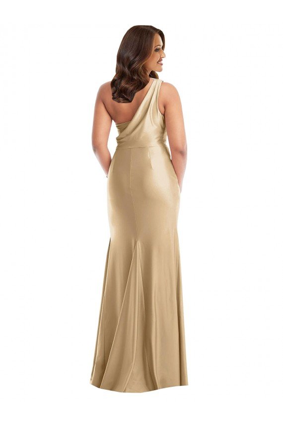 Affordable One Shoulder Asymmetrical Cowl Back Formal Silky Satin Mermaid Bridesmaid Dress / Prom Dress UK