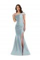 Affordable Bias-Cuff One Shoulder Formal Silky Satin Mermaid Bridesmaid Dress / Prom Dress with Side Slit UK