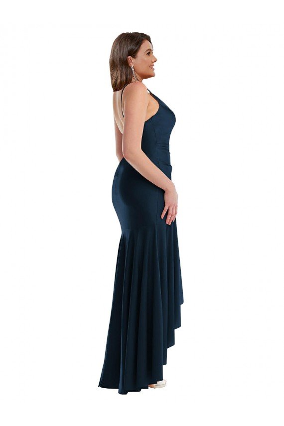 Affordable Pleated Wrap Ruffled High Low Formal Silky Satin Bridesmaid Dress / Prom Dress UK