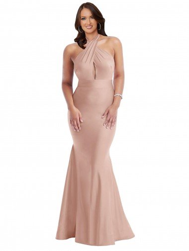 Affordable Criss Cross Halter Open Back Formal Silky Satin Mermaid Bridesmaid Dress / Prom Dress UK