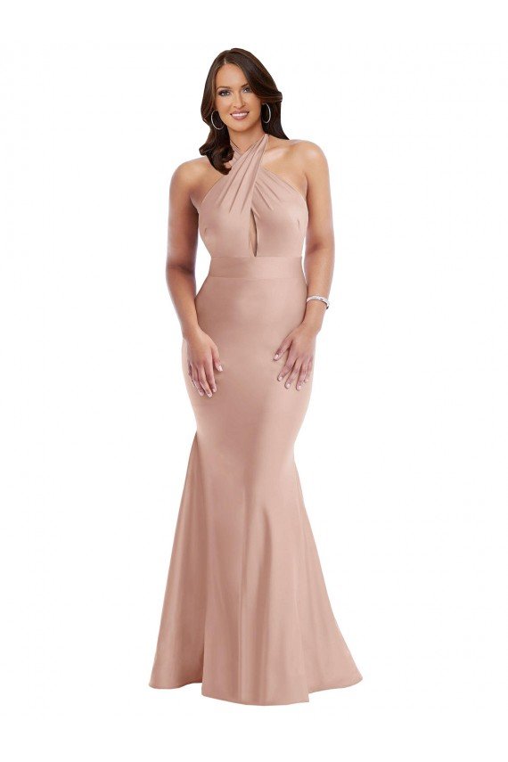 Affordable Criss Cross Halter Open Back Formal Silky Satin Mermaid Bridesmaid Dress / Prom Dress UK