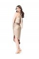 Affordable Silky Satin High Low Midi Cocktail Length Bridesmaid Dress / Prom Dress with Asymmetric Skirt UK