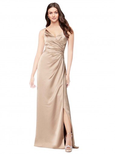 Affordable Formal Silky Satin Bridesmaid Dress / Prom Dress with Draped Surplice Bodice UK