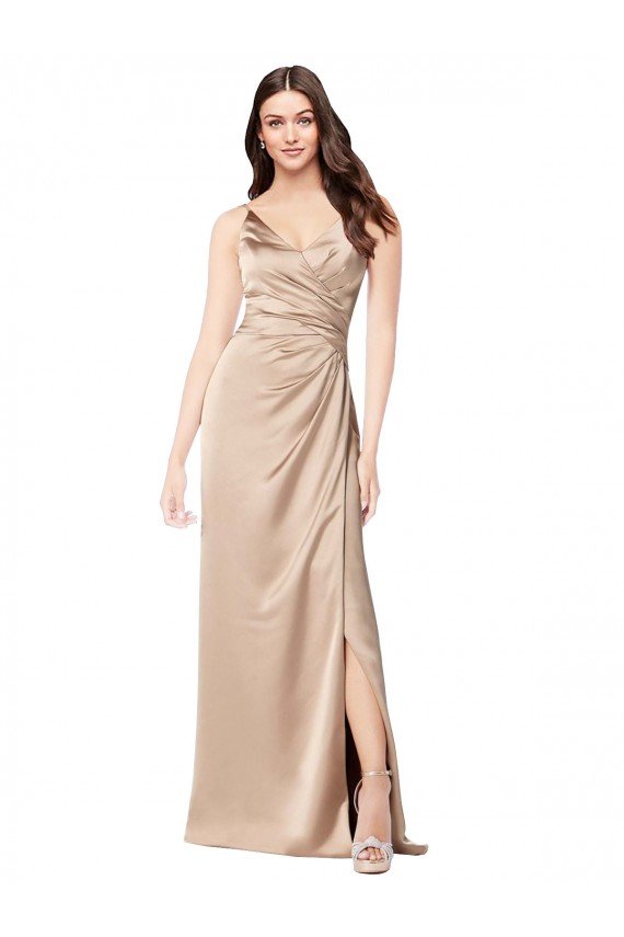 Affordable Formal Silky Satin Bridesmaid Dress / Prom Dress with Draped Surplice Bodice UK