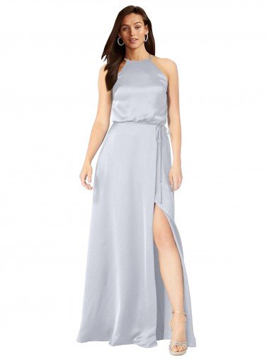 Affordable Halter Neck Formal Silky Satin Bridesmaid Dress with Strappy Back UK