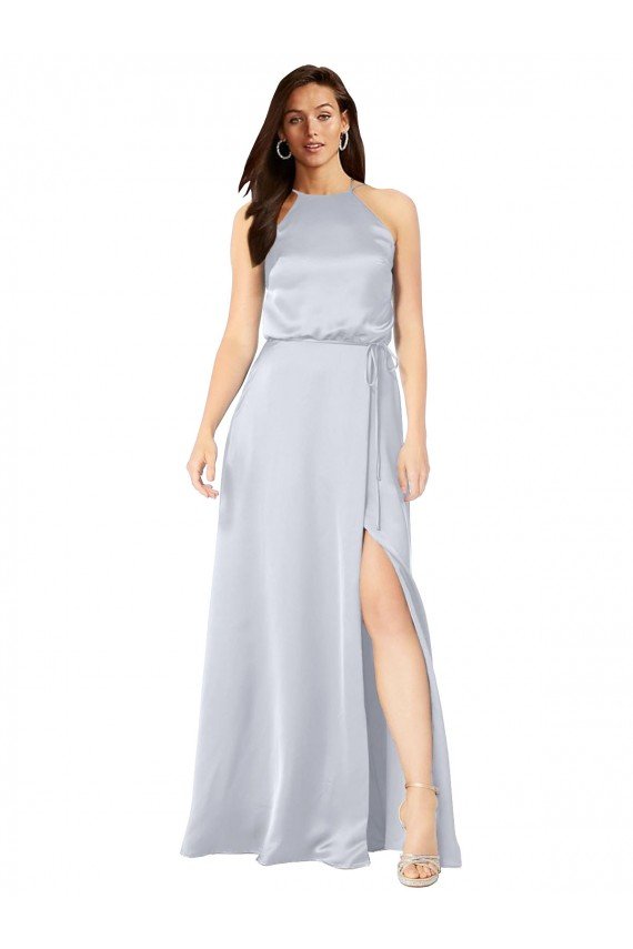 Affordable Halter Neck Formal Silky Satin Bridesmaid Dress with Strappy Back UK