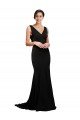 Affordable V-Neck Full Length Formal Silky Satin Bridesmaid Dress / Prom Dress with Soft Cowl Neck and Sweep Train UK