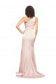 Affordable Full Length One Shoulder Long Formal Silky Satin Bridesmaid Dress / Prom Dress with High Split UK