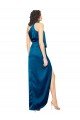 Affordable High Halter Neck Formal Silky Satin Bridesmaid Dress / Prom Dress with Sash Overlay and Side Split UK