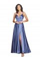 Affordable Deep V-Neck Sweetheart Long Formal Silky Satin Bridesmaid Dress / Prom Dress with Thigh High Slit UK