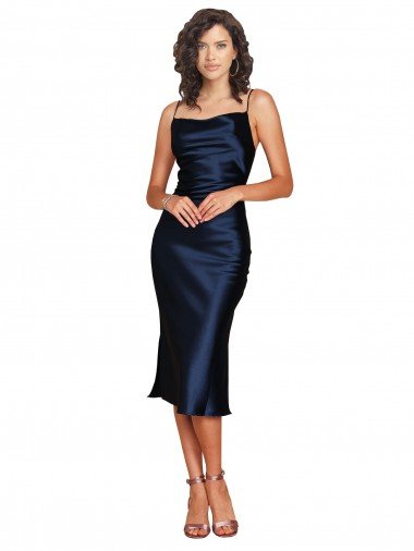 Affordable Cocktail Length Sleeveless Spaghetti Straps Cowl Neckline Formal Silky Satin Bridesmaid Dress / Prom Dress UK