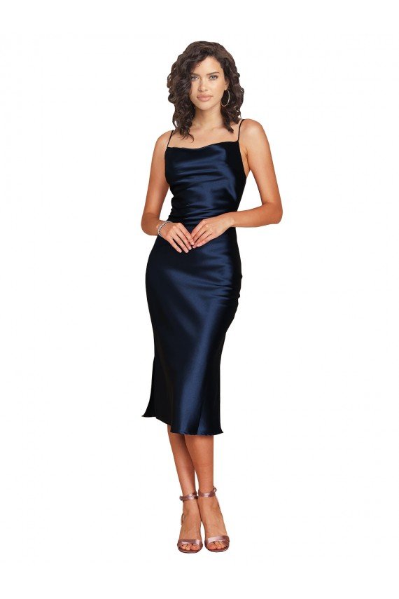 Affordable Cocktail Length Sleeveless Spaghetti Straps Cowl Neckline Formal Silky Satin Bridesmaid Dress / Prom Dress UK