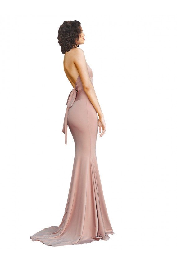 Affordable Deep V-Neck Mermaid Low Back Long Formal Spandex Bridesmaid Dress / Prom Dress UK