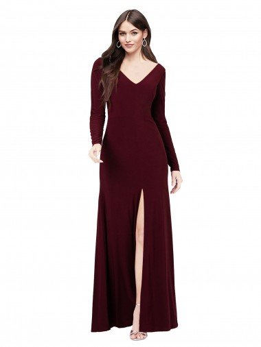 Affordable Long Sleeves Spandex Bridesmaid Gown with Front Slit UK