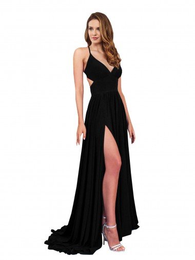 Affordable High Slit Open Back Long Formal Spandex Bridesmaid Dress / Prom Dress with Lined Crossover Bust UK