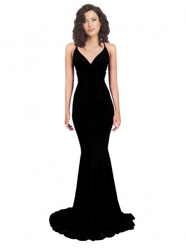 Affordable Fishtail Shaped V-Neck Open Back Formal Spandex Bridesmaid Dress / Prom Dress UK