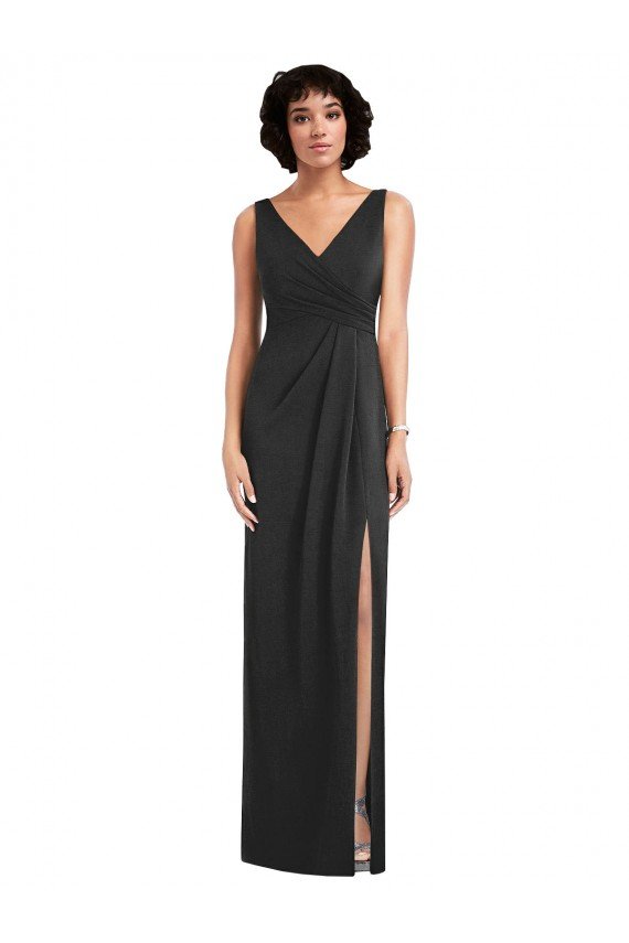 Affordable Draped Wrap Formal Maxi Spandex Bridesmaid Dress / Prom Dress with Front Slit UK