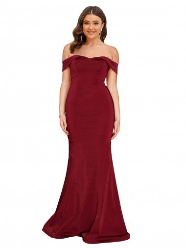 Affordable Off Shoulder Sleeves Sweetheart Neckline Long Formal Spandex Bridesmaid Dress / Prom Dress UK