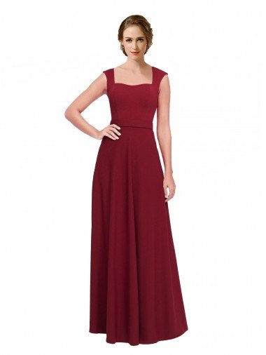 Affordable Square Neck Subtle Cap Sleeeves Crepe Bridesmaid Dress / Prom Dress UK