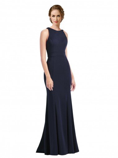 Affordable High Neck Sheath Long Crepe Bridesmaid Dress / Prom Dress UK