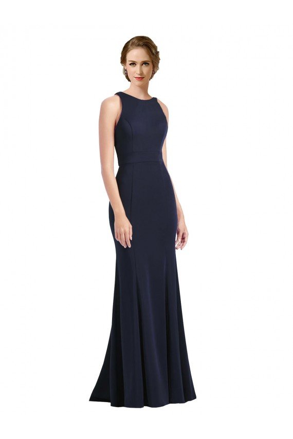 Affordable High Neck Sheath Long Crepe Bridesmaid Dress / Prom Dress UK