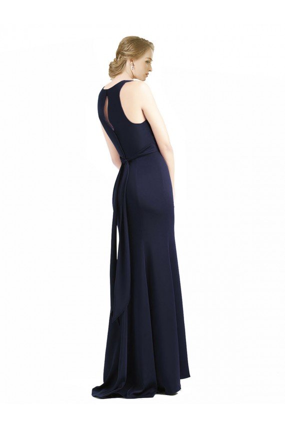 Affordable High Neck Sheath Long Crepe Bridesmaid Dress / Prom Dress UK