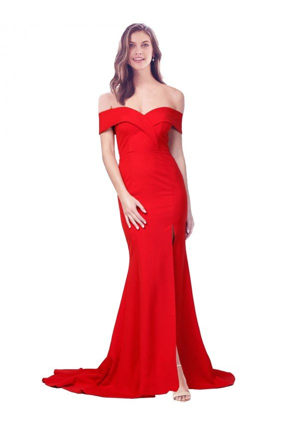 Affordable Criss Cross Full Length Long Formal Crepe Bridesmaid Dress / Prom Dress with Side Split UK