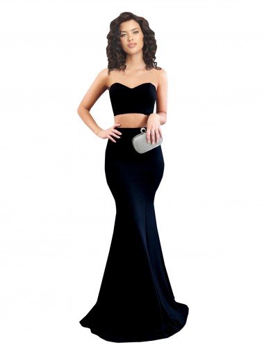 Affordable Two Piece High Neck Formal Crepe Bridesmaid Dress / Prom Dress UK