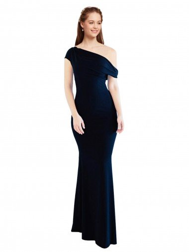 Affordable Draped Off the Shoulder Fitted Formal Crepe Bridesmaid Dress / Prom Dress UK