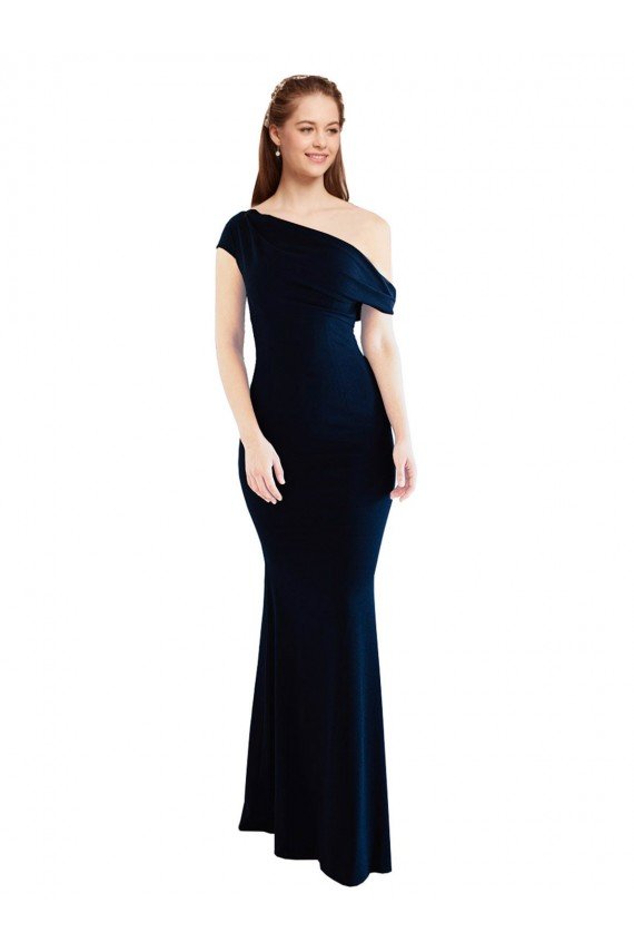 Affordable Draped Off the Shoulder Fitted Formal Crepe Bridesmaid Dress / Prom Dress UK